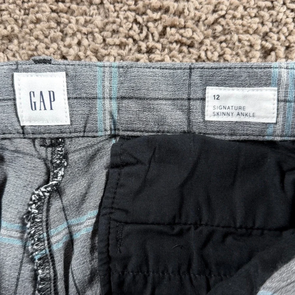GAP Skinny Ankle Pants Women 12 Plaid Grey Blue Casual‎ Office preppy trousers